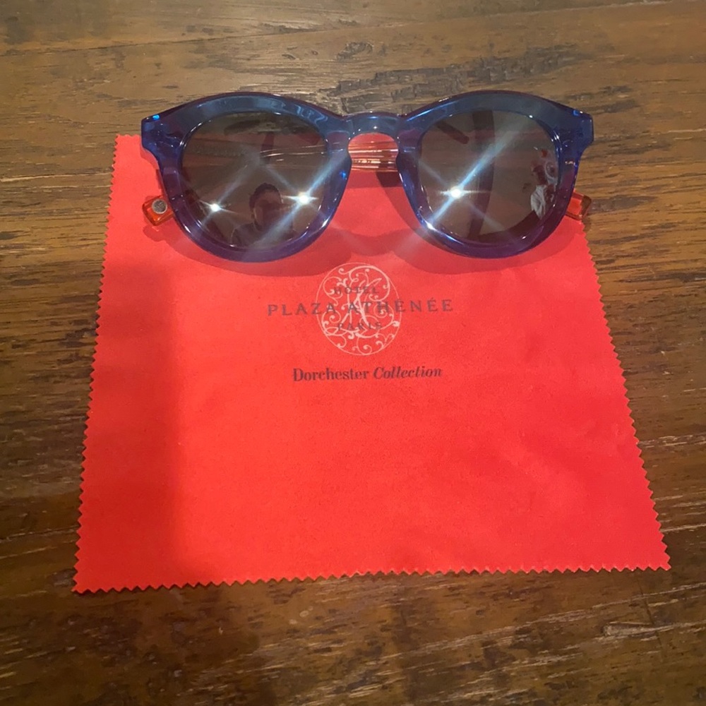 Warby Parker blue and orange sunglasses